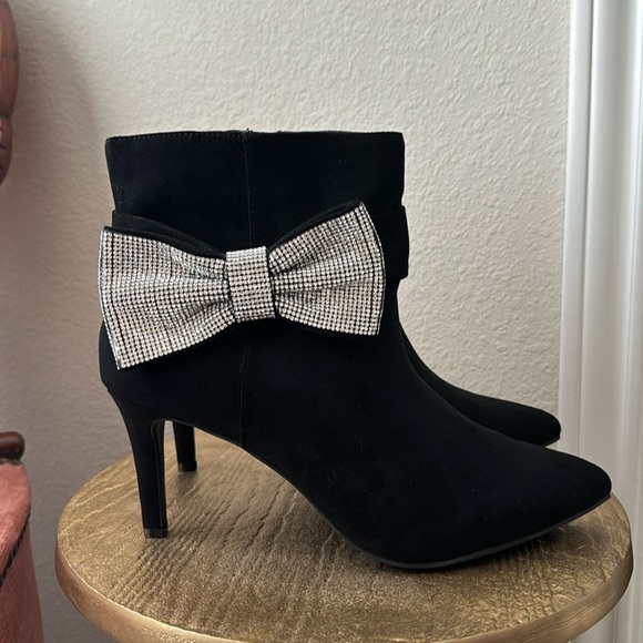 torrid Shoes - Torrid black/silver rhinestone bow, stiletto ankle bootie size 10WW (wide), NWOT